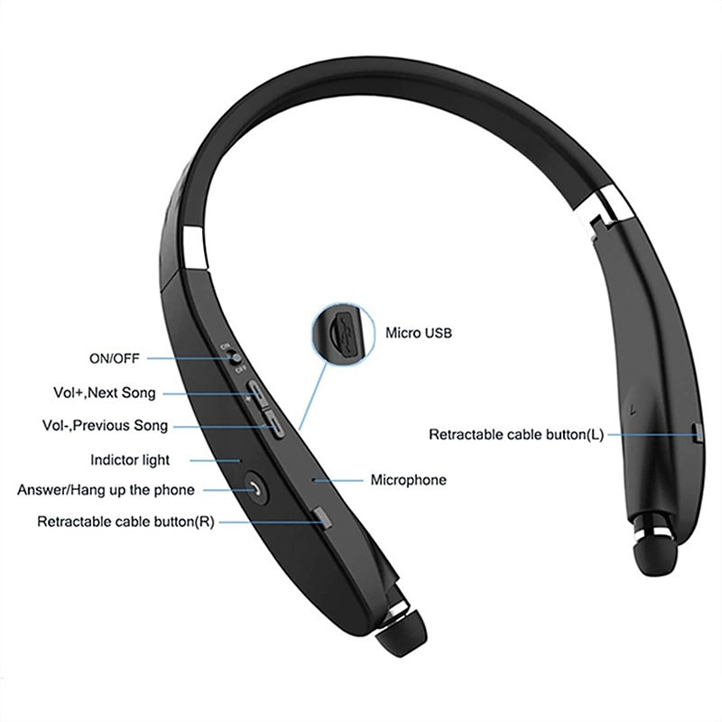 Foldable Bluetooth Headset Lightweight Retractable Bluetooth Headphones for Sports&Exercise Noise Cancelling Stereo Neckband Wireless Headset 2025 - $53.99 –P3