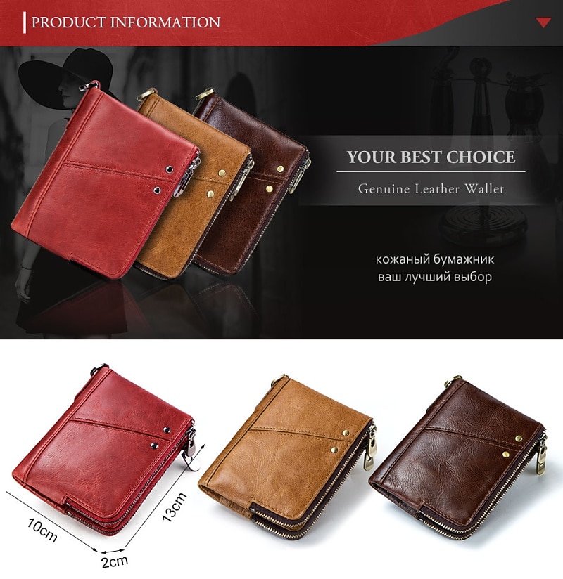 Anti-theft Brush RFID Leather Men's Wallet Multi-function Double zipper Vertical Wallet Top layer leather fashion casual change bag 2026 - $25.99 –P1