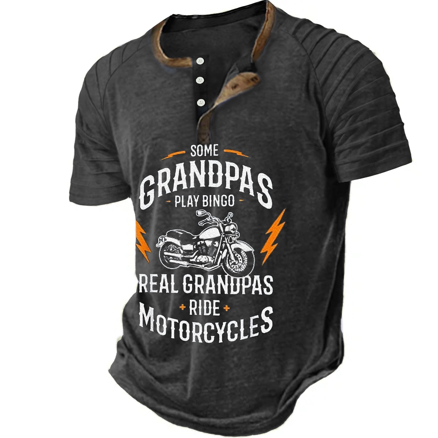 Papa Shirts Motorcycle Vintage Mens 3D Shirt For Birthday | Brown Summer Cotton | Henley Raglan Letter Graphic Prints Clothing Apparel Outdoor Daily Short Sleeve Patchwork Pleats Fashion 2025 - $20.99 –P7