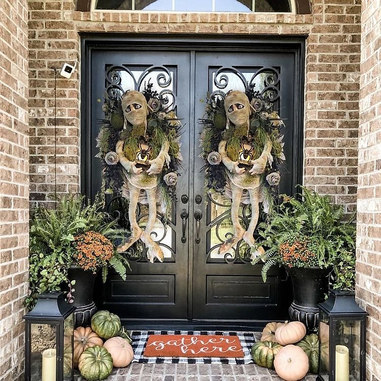 Halloween aterrador momia corona de bienvenida signo momia halloween puerta redonda placa colgante para halloween acción de gracias navidad decoración del hogar corona de bienvenida de halloween 2025 - $51.99 –P7