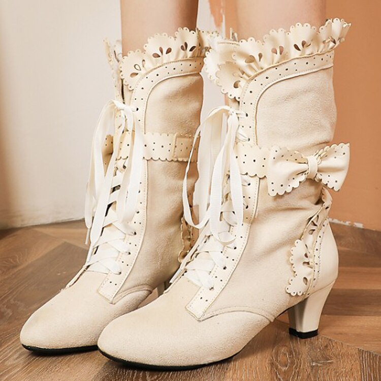 Mujer Botas Zapatos de Navidad Bullock Zapatos Tallas Grandes Exterior Navidad Diario Color sólido Botines Botines Invierno Encaje Tacón de gatito Dedo redondo Elegante Casual Minimalismo Zapatos de 2025 - $59.99 –P7