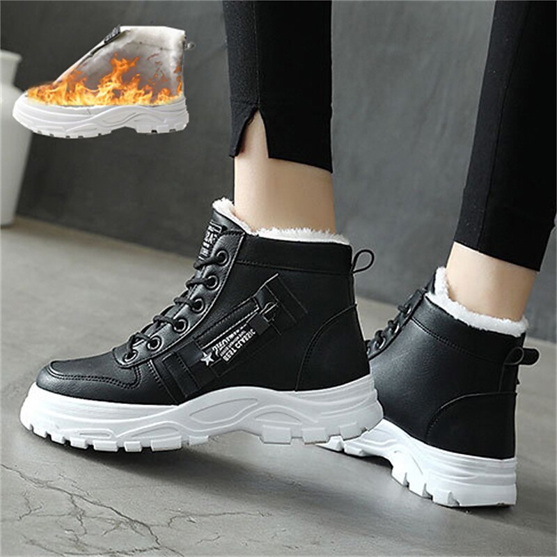 Women's Sneakers Platform Sneakers Outdoor Daily Summer Winter Flat Heel Round Toe Fashion Sporty Casual Walking PU Lace-up Black White 2023 - AED 109 –P9