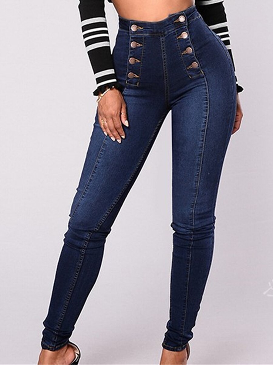 Women's Jeans Pants Plus Size Curve Trousers Leggings Full Length Cotton Micro-elastic High Waist Fashion Streetwear Street Daily Black Dark Blue S M Fall Winter 2023 - US $22.99 –P2