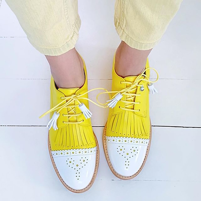 fekete és arany oxford női cipők – fűzős szárnyvégű brogue rojtokkal és bojttal a vintage lezser stílushoz 2025 - $46.99 –P3