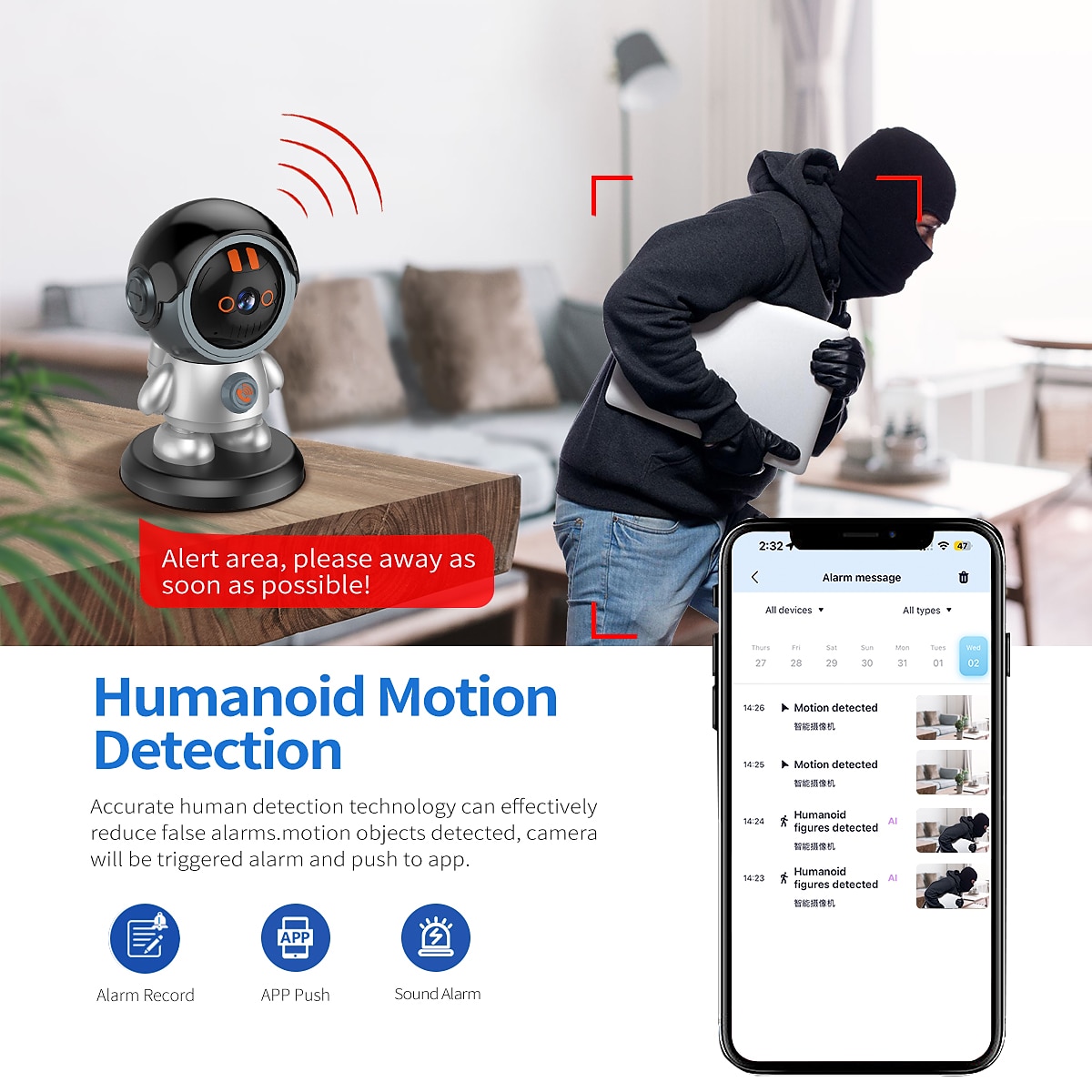 2025年 ワンタッチ人型検出機能付き IP カメラ クラウドストレージ Wi-Fi 双方向オーディオ ナイトビジョン 可聴アラーム  コレクション – $41.99 –P6