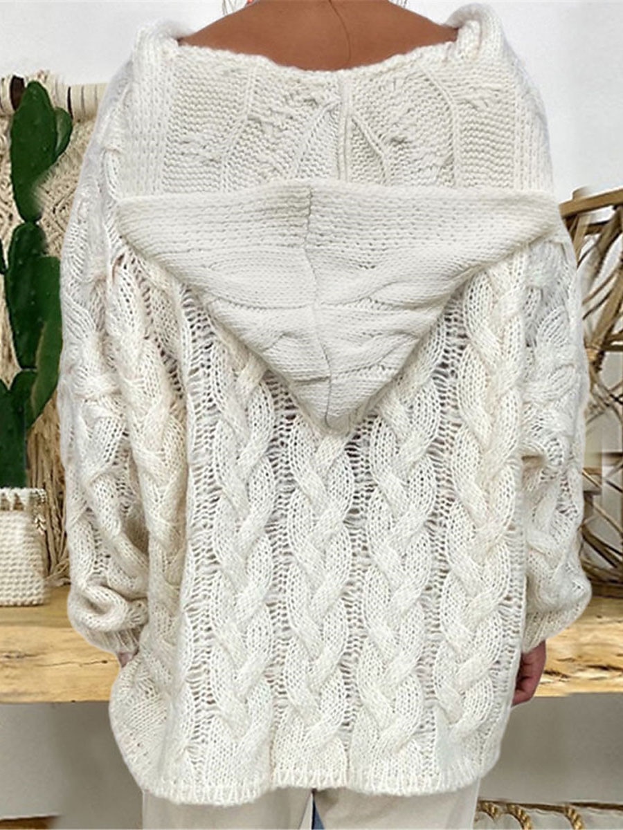 Damskie Sweter sweter Kaptur Kable Robić na drutach Ponadgabarytowych Jesień Zima Codzienny Wyjściowe Weekend Elegancki Codzienny Miękkie Długi rękaw Jednokolorowe Czarny Rumiany róż 2025 - $27.99 –P3