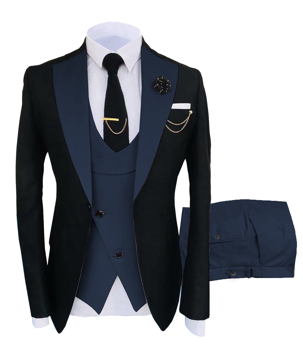 Pour des hommes Mariage Soirée Costumes Cranté Kaki foncé Noir + beige Couleur Unie Coupe sur mesure 3 pièces Simple boutonnage un bouton de 2025 ? $154.99 –P6