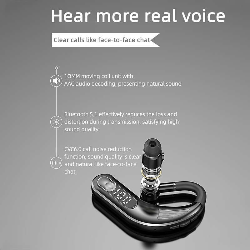 Painless Wear Earhook Bluetooth Earphone Handsfree Wireless Bluetooth Headset Stereo In-Ear Headphone with Mic for Business Driver Trucker Hand-free Calling 2025 - $16.99 –P6