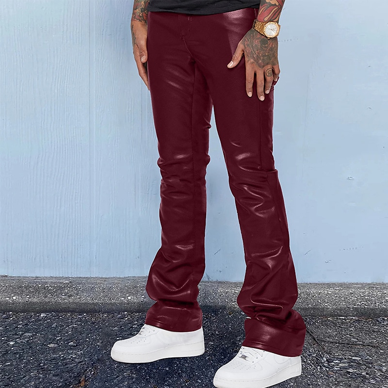 Men's Trousers Faux Leather Pants Casual Pants Pocket Plain Comfort Breathable Outdoor Daily Going out Fashion Casual Black Red 2025 - $32.99 –P7