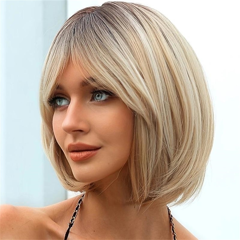 Synthetic Wig Straight Neat Bang Wig Short Light golden Synthetic Hair Women's Fashionable Design Soft Natural Blonde 2025 - $24.99 –P5