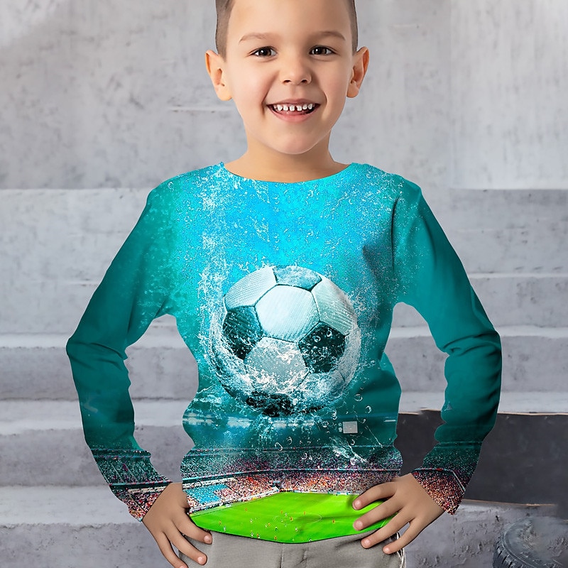 Pojkar 3D Fotboll T-shirt Långärmad 3D-tryck Höst Vinter Sport Mode Streetwear Barn 3-12 år Utomhus Ledigt Dagligen Normal 2025 - $13.99 –P3