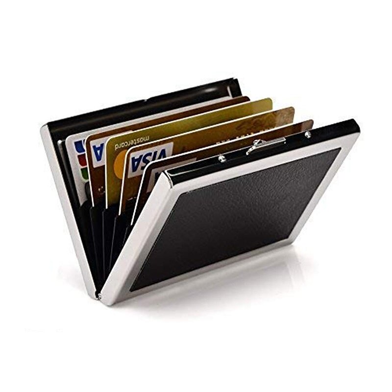 RFID Credit Card Holder Men Wallet Short Purse Stainless Steel And Leather Card Wallet 2025 - $8.99 –P13