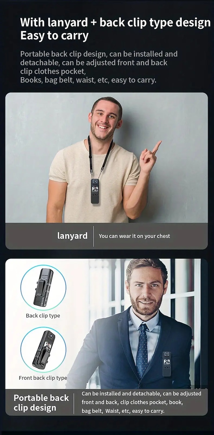 1080P Ultra Clear Camera No WiFi Function Mini Back Clip-on Camera Recorder Can Flip Lens Small Security Portable Camera 1.3 Inch Color Screen Side Recording Side Viewing Suitable For Home And 2025 - $83.99 –P9
