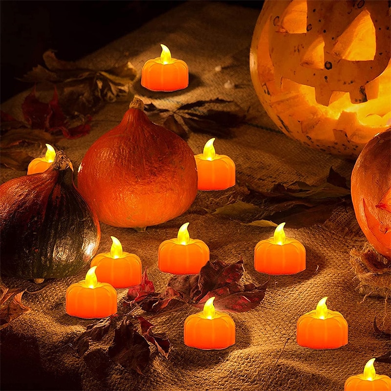 12db mini sütőtök gyertya lángmentes gyertya lámpák hálaadás sütőtök tealámpák led tea lámpák sütőtök gyertyák elemes őszi halloween hálaadás lakberendezési dekoráció 2025 - $14.49 –P1
