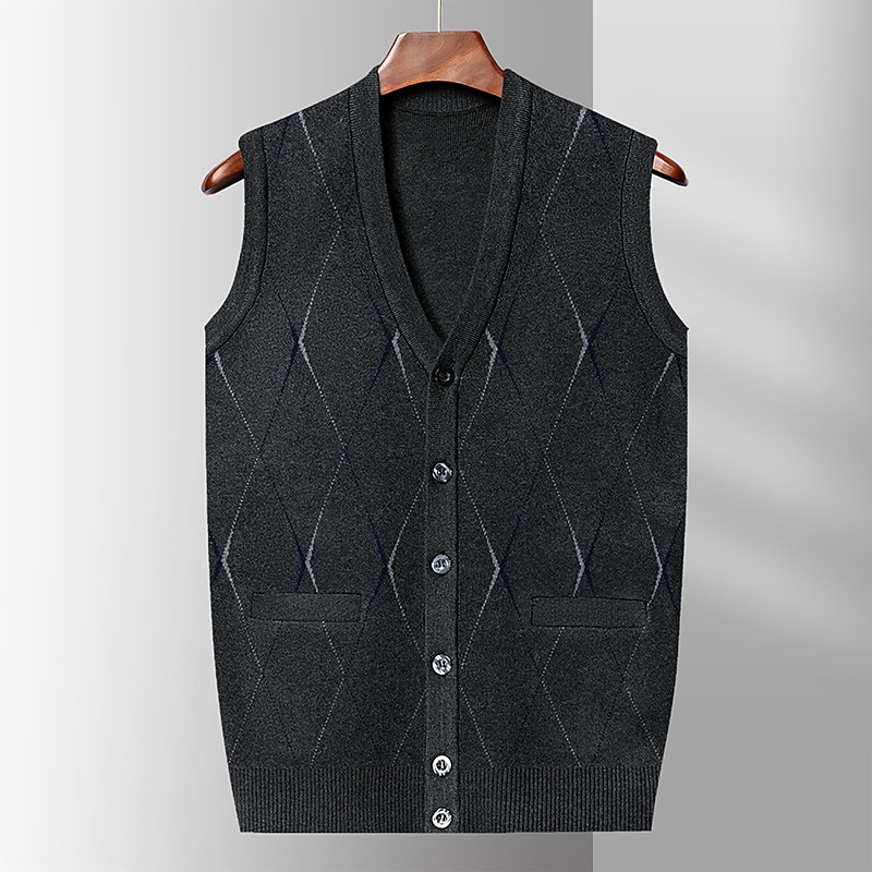 Herren Pullover Pullunder Wollpullover Kaschmir Strickjacke Gerippt Stricken Standard Tasche Strick Raute V Ausschnitt Warm-Ups Moderne zeitgenössische Freizeitskleidung Ausgehen Bekleidung Winter 2026 - $39.99 –P10