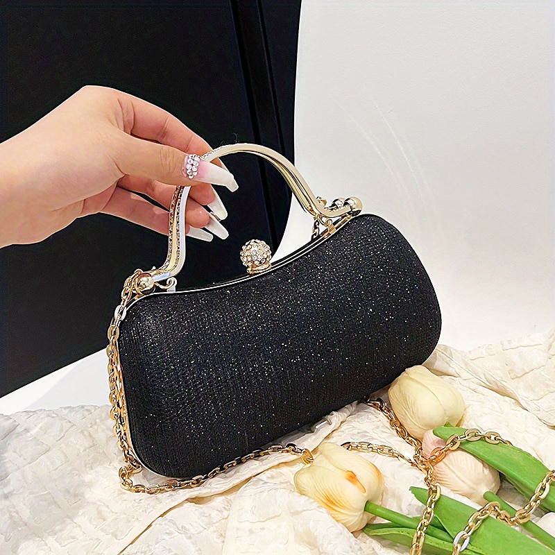 בגדי ריקוד נשים מצמד הערב Bag תיק עם רצועה למפרק היד תיקי קלאץ' עור PU מפלגה מסיבת רווקות חגים ריינסטון שרשרת קיבולת גבוהה עמיד למים קל משקל צבע אחיד כסף שחור זהב 2025 - $26.99 –P6