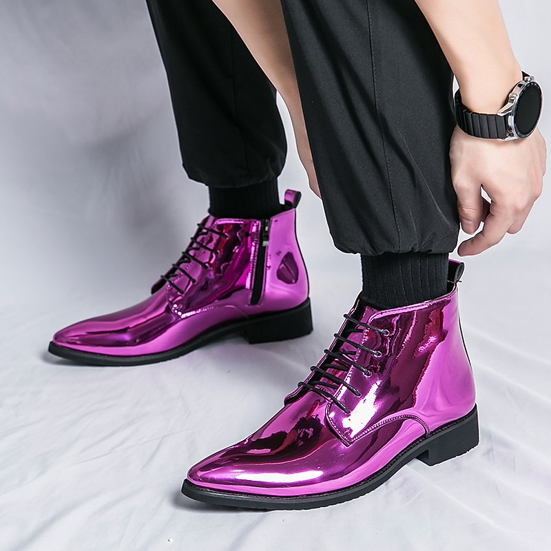 Botas de vestir de charol negro para hombre: elegantes botas con cordones, para uso formal e informal, perfectas para eventos y trabajo. 2025 - $59.99 –P19