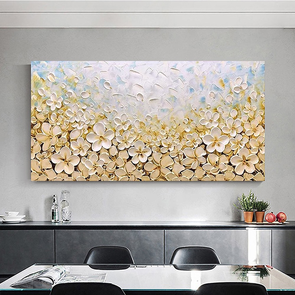 kézzel festett arany virágzó virág olajfestmény vászonra kézzel készített virágos akrilfestmény egyedi textúra fafestmény fali művészet absztrakt művészet lakberendezés dekor hengerelt vászon 2026 - $53.99 –P1