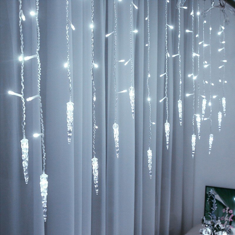 Lumière de Noël LED rideau glaçon fée guirlande lumineuse 3.5 m 96 LED flexible lumière de Noël pour cour garden party patio décor éclairage coloré ue us au royaume-uni plug de 2025 ? $22.99 –P7