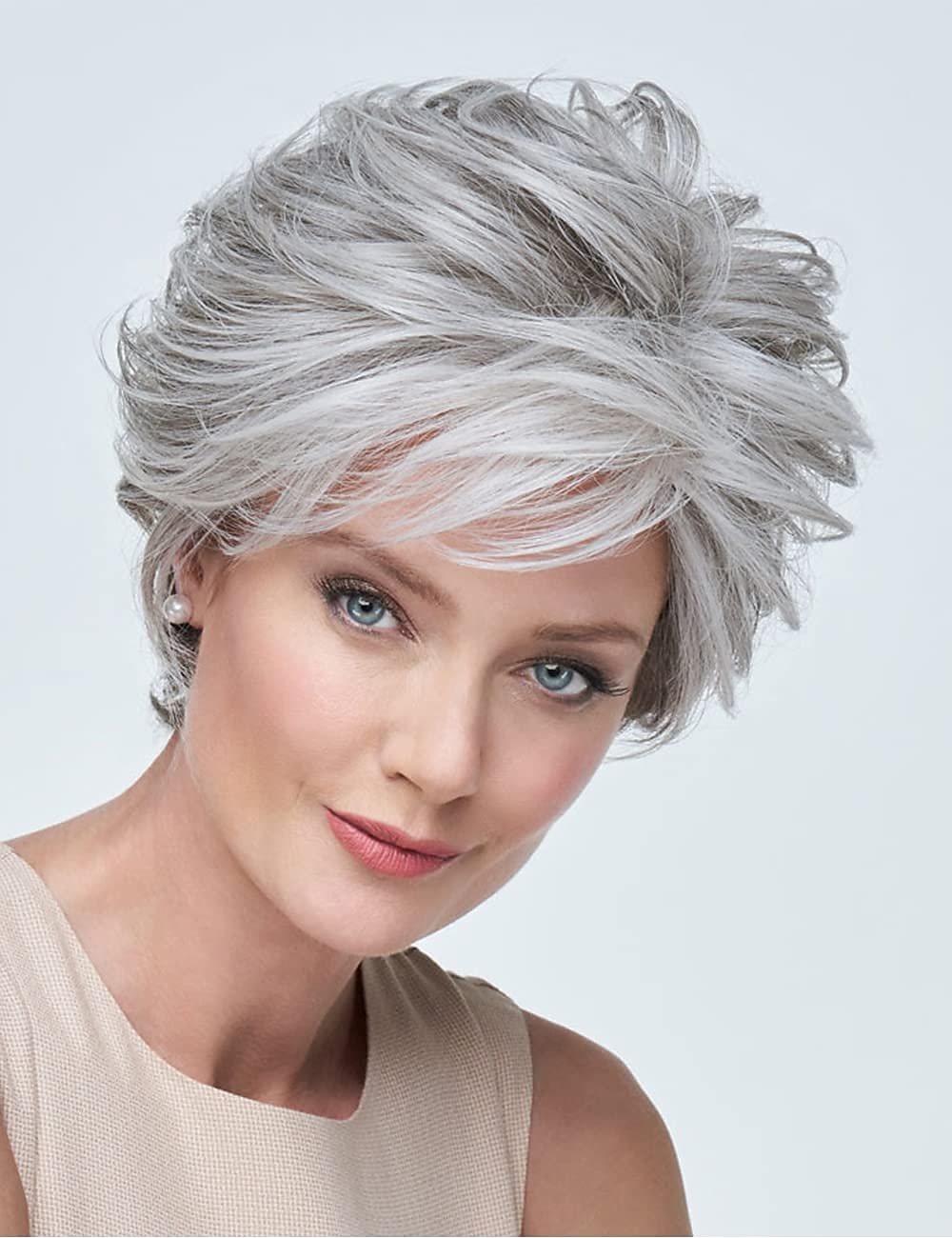 Short Grey Pixie Cut Wigs for Women layered Synthetic Hair Mixed Gray Wig with White Bangs Natural Wavy Wigs for Old Lady 2025 - $24.99 –P14