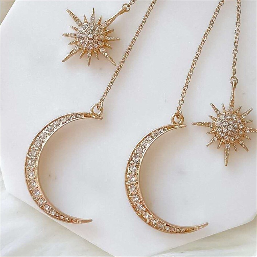 1pari liioiteltua luksusta aurinko kuu drop korvakorut strassikivi punk korvakorut naisille korut kultaiset boho vintage korvakorut 2025 - $23.99 –P4