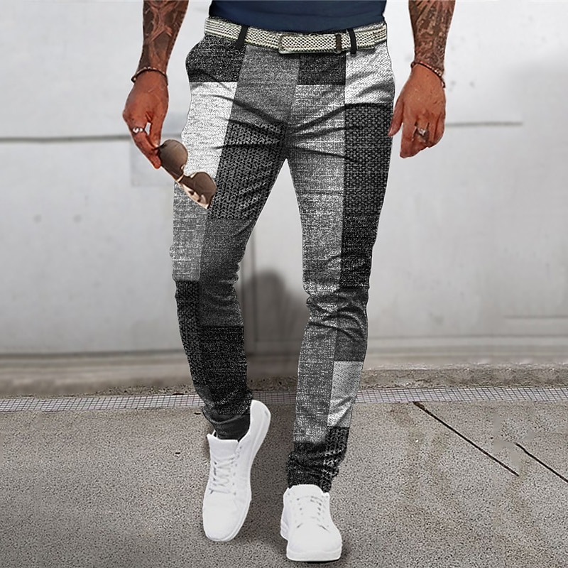Rutig Geometri Affär Herr 3D-utskrift Byxor Utomhus Gata Klä till Jobbet Polyester Gul Blå Grön S M L Medium Midja Elasticitet Byxor 2025 - $29.99 –P4