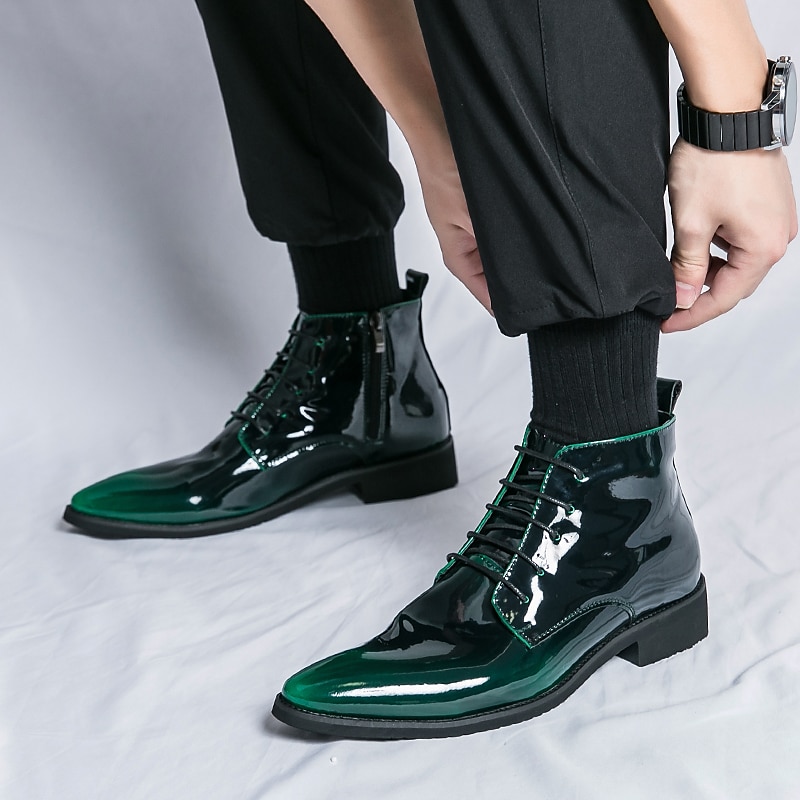 Botas de vestir de charol negro para hombre: elegantes botas con cordones, para uso formal e informal, perfectas para eventos y trabajo. 2025 - $59.99 –P10
