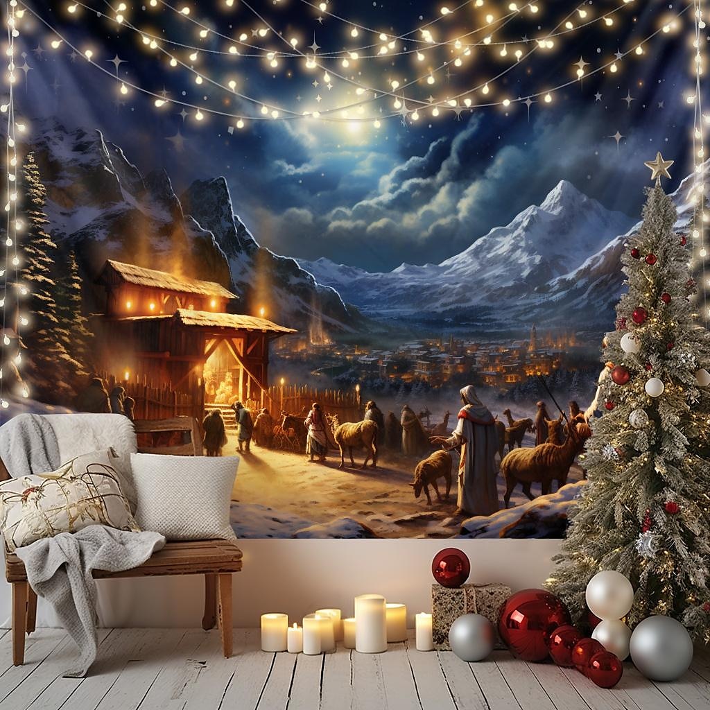 juledekorasjoner julekrybbe dåp hengende billedvev veggkunst jul stor billedvev veggmaleri dekor fotografi bakteppe teppe gardin hjem soverom stue dekorasjon 2026 - $12.49 –P7