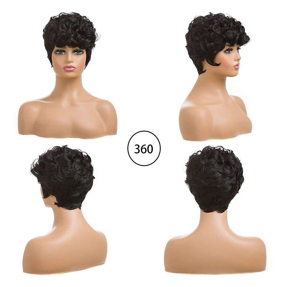 Dark Brown Short Pixie Cut Wigs for Black Women Curly Hair Replacement Short Black Layered Wavy Pixie Wigs With Bangs For Black Women 2025 - $20.99 –P17