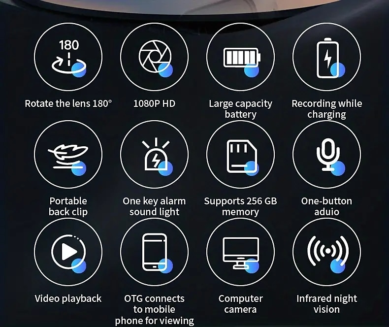 1080P Ultra Clear Camera No WiFi Function Mini Back Clip-on Camera Recorder Can Flip Lens Small Security Portable Camera 1.3 Inch Color Screen Side Recording Side Viewing Suitable For Home And 2025 - $83.99 –P2
