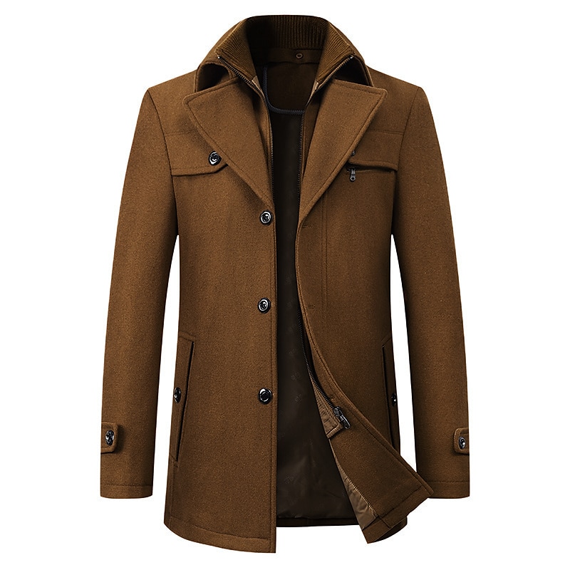 Men's Winter Coat Wool Coat Overcoat Business WorkWear Winter Wool Windproof Warm Outerwear Clothing Apparel Basic Essential Solid Colored Turndown 2025 - $58.99 –P5