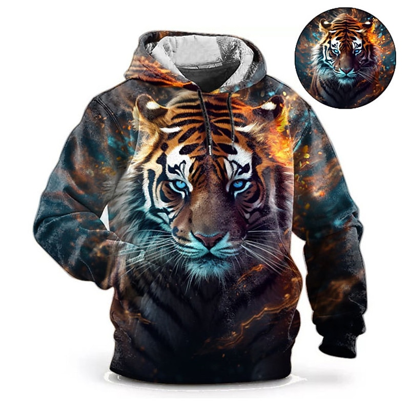 Voor heren Grafisch dier Tijger Trui met capuchon Hoodies Sweatshirt Modieus Dagelijks Lange mouw Capuchon Vakantie Buitensporten Feestdagen Rood blauw Afdrukken Voorvak Lente & Herfst Ontwerper 2025 - $31.99 –P1