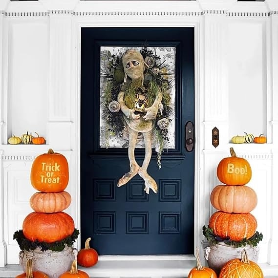 Halloween aterrador momia corona de bienvenida signo momia halloween puerta redonda placa colgante para halloween acción de gracias navidad decoración del hogar corona de bienvenida de halloween 2025 - $51.99 –P2
