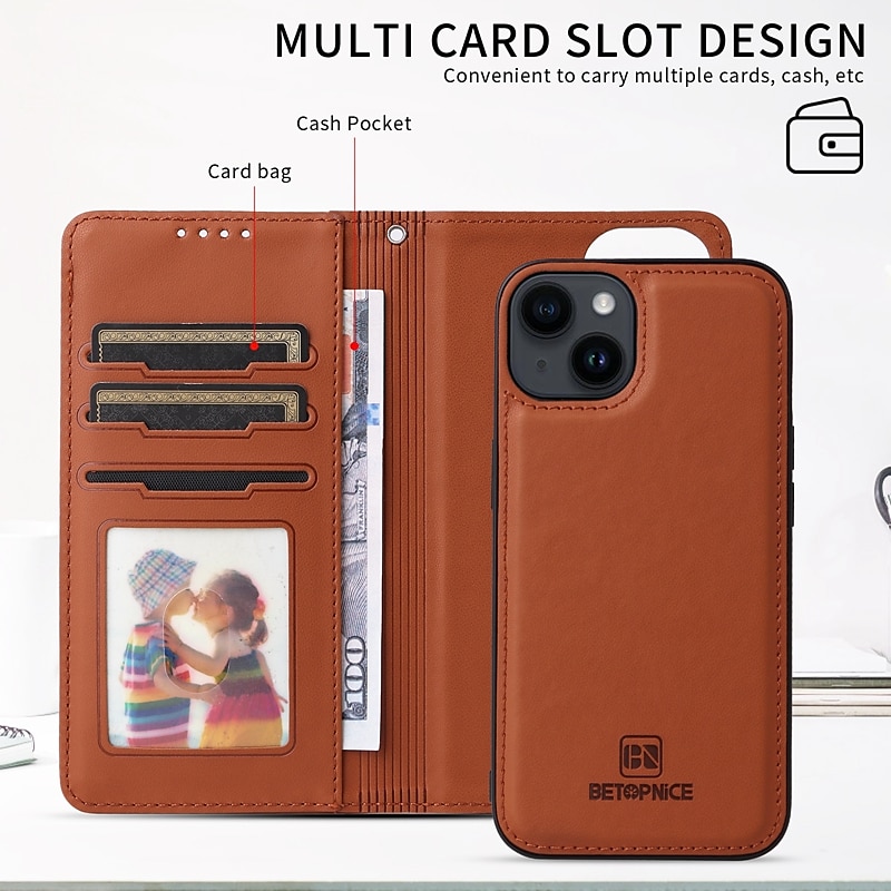 Phone Case For iPhone 17 Pro Max 17 Air 16 15 14 Pro Max Plus 13 12 11 Pro Max Mini Magnetic Adsorption Wallet Case with Stand Holder Magnetic Full Body Protective Solid Color TPU PU Leather 2025 - $16.99 –P13
