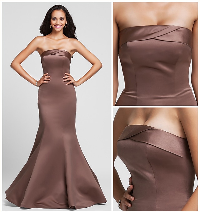 vestido de dama de honra sereia sem alças sem mangas com cadarço comprimento até o chão cetim com drapeado lateral 2025 de 2025 por $132.99 –P1