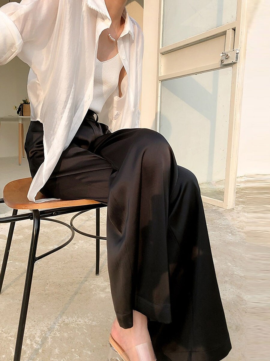 Women's Dress Pants Wide Leg Pants Trousers Full Length Micro-elastic High Waist Fashion Streetwear Outdoor Office / Career Black White S M Fall Winter 2023 - US $26.99 –P2