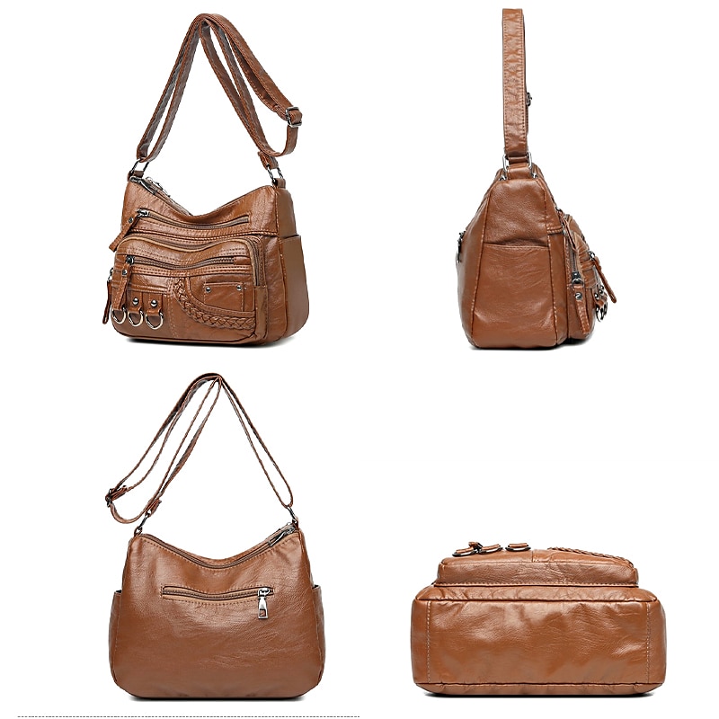 dámská vintage crossbody kabelka z umělé kůže s mnoha kapsami na zip – ležérní kabelka přes rameno pro každodenní nošení 2025 - $19.99 –P13