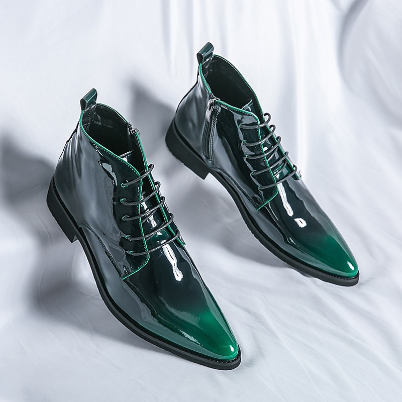 Botas de vestir de charol negro para hombre: elegantes botas con cordones, para uso formal e informal, perfectas para eventos y trabajo. 2025 - $59.99 –P2