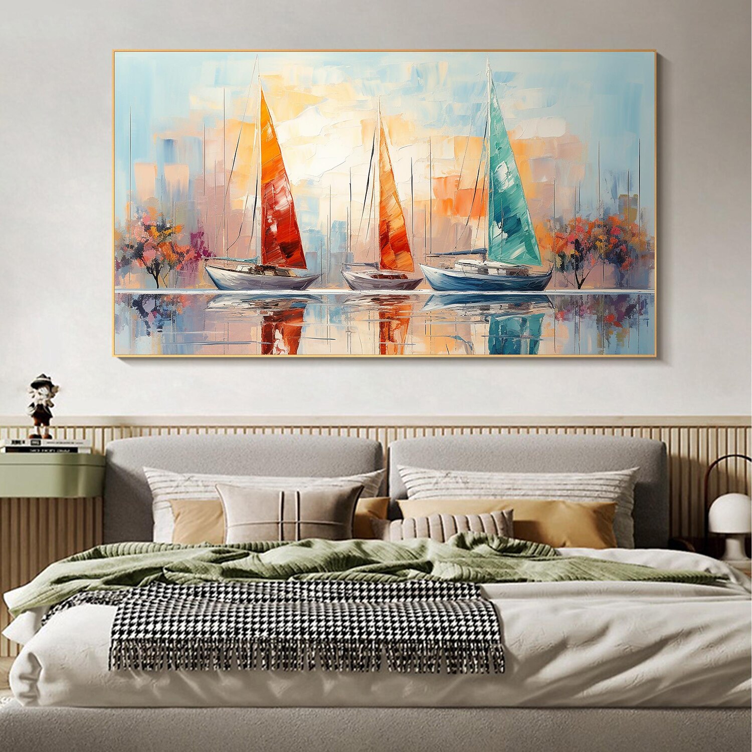 peinture à l'huile faite à la main toile mur art décor original voilier coloré en entier pour la décoration intérieure avec cadre étiré sans peinture de cadre intérieur de 2025 ? $158.99 –P14