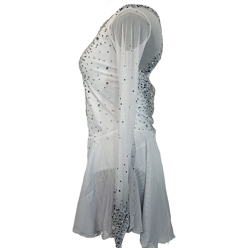 Φόρεμα για φιγούρες πατινάζ Γυναικεία Κοριτσίστικα Patinaj Φορέματα Λευκό Κουρελού Οπή για τον αντίχειρα Δίχτυ Σπαντέξ Ελαστικό Εκπαίδευση Εξάσκηση Επαγγελματική Ενδυμασία πατινάζ Κρύσταλλο / Στρας 2026 - $223.99 –P6