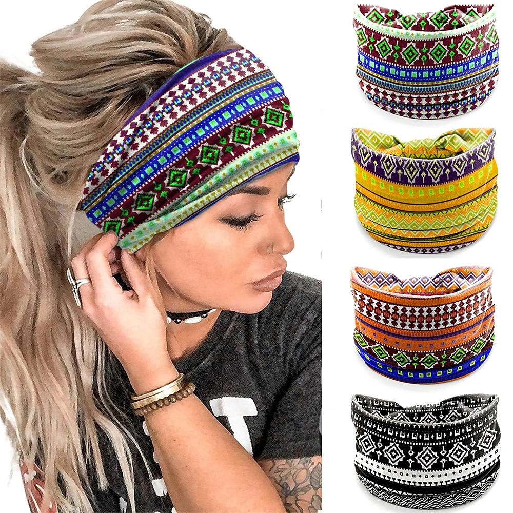 Ethnic Style Floral Headband Bohemian Headband Sports Headband Sweat Absorbing Headband Women's Anti Sweat Wide Headscarf 2025 - $6.99 –P2