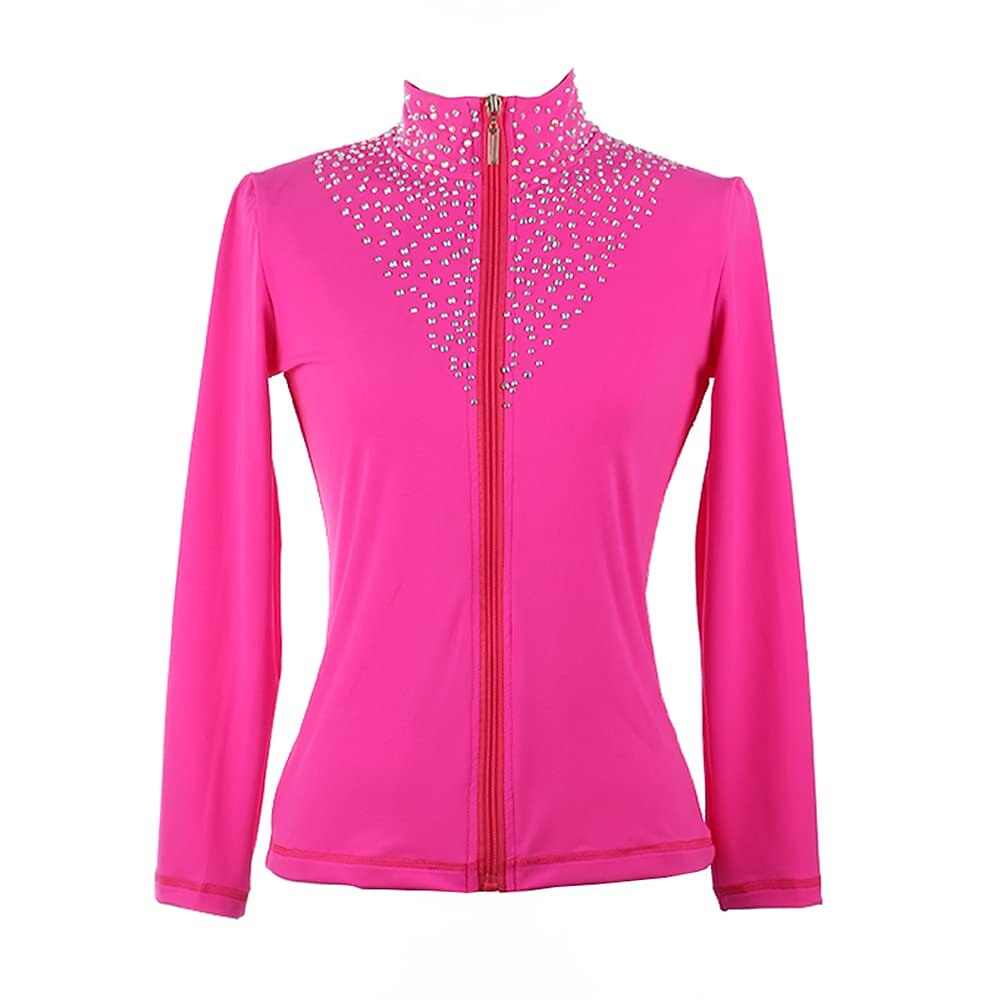 Figure Skating Fleece Jacket Women's Girls' Ice Skating Jacket Top Black Pink Stretchy Training Competition Skating Wear Thermal Warm Crystal / Rhinestone Long Sleeve Ice Skating Figure Skating 2025 - $49.99 –P6