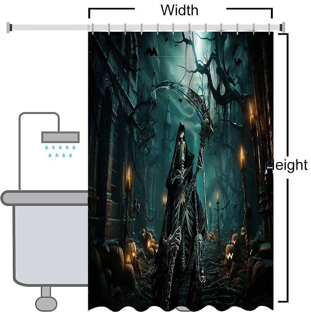 Cortina de chuveiro de terror de Halloween com ganchos para cortina de chuveiro de banheiro conjunto de decoração de banheiro de poliéster à prova d'água 12 pacotes de ganchos de plástico decoração de de 2025 por $19.99 –P1