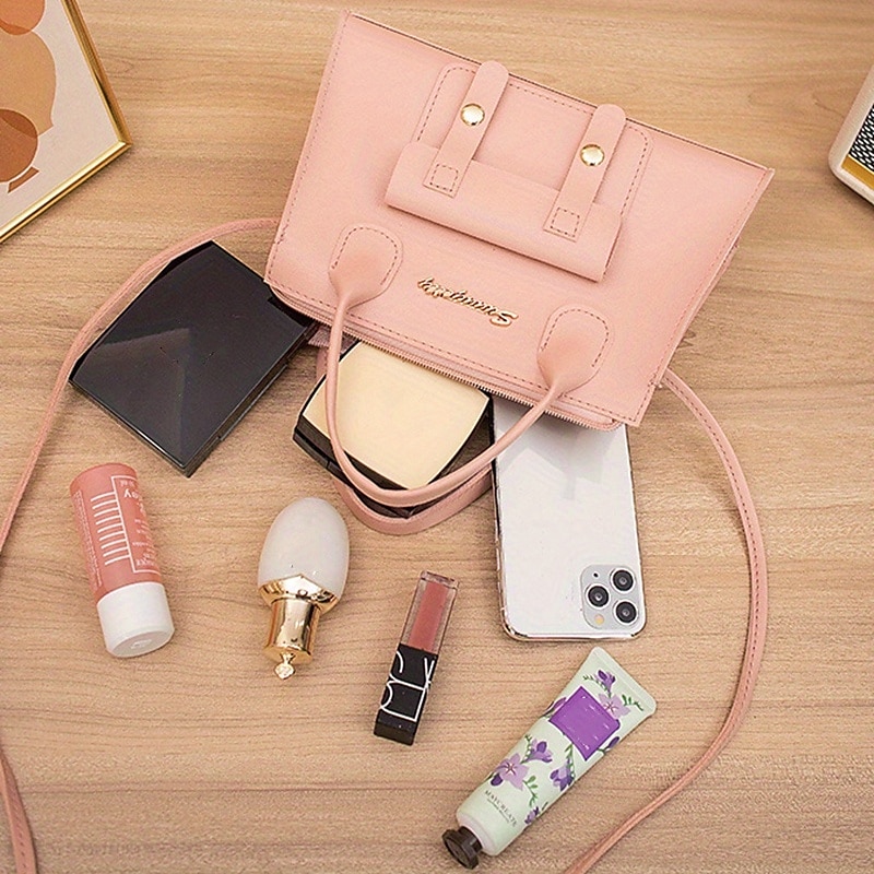 Weiße Damenhandtasche aus Kunstleder mit Tragegriff oben und Schnallendetail vorne – elegante, strukturierte Umhängetasche für Büro, Reisen und den täglichen Gebrauch 2025 - $14.99 –P9