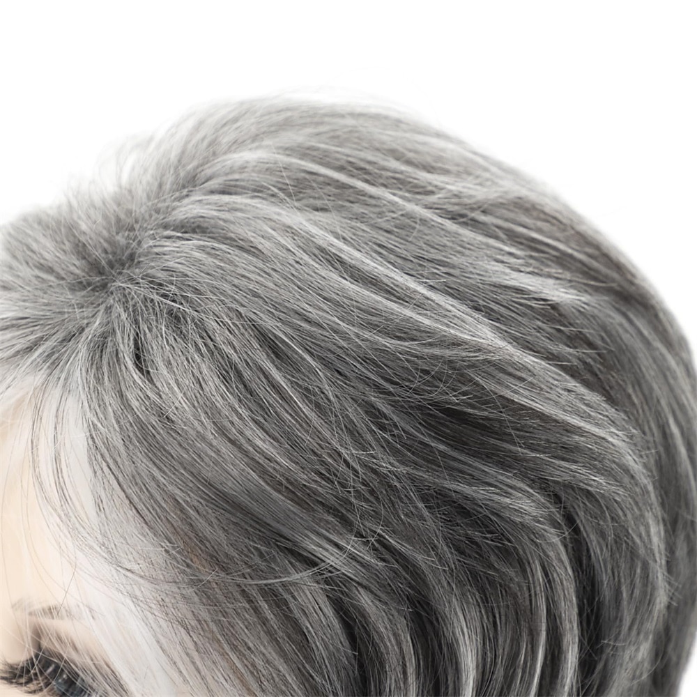 Short Grey Pixie Cut Wigs for Women layered Synthetic Hair Mixed Gray Wig with White Bangs Natural Wavy Wigs for Old Lady 2025 - $24.99 –P11