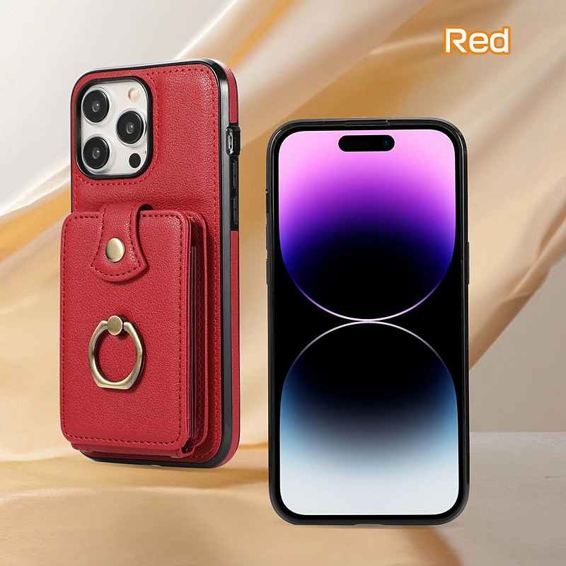 Funda para iPhone 16 iPhone 15 Pro Max 14 Plus 13 12 11 Pro Max funda de billetera con soporte de anillo y cordón ranura para tarjeta retro TPU metal PU cuero 2025 - $22.99 –P4