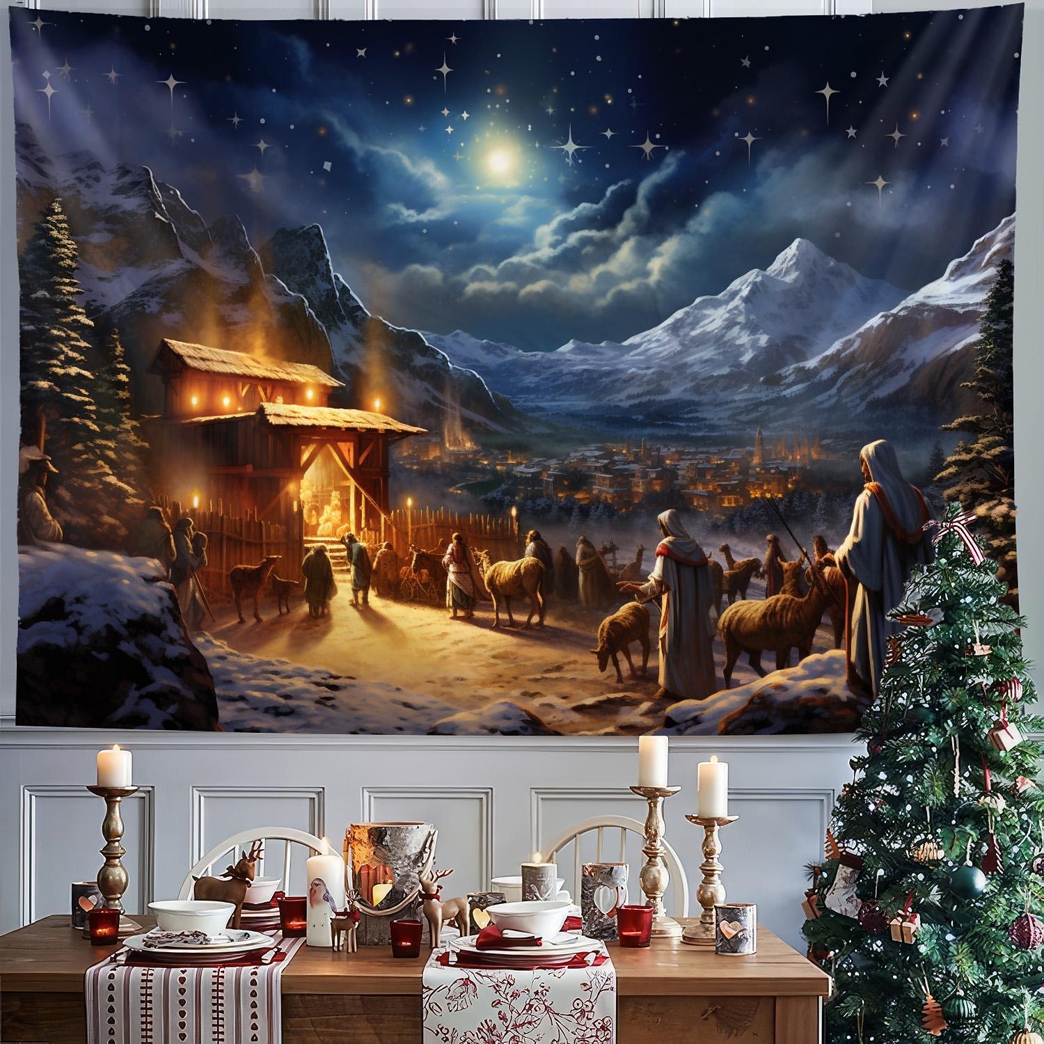 juledekorasjoner julekrybbe dåp hengende billedvev veggkunst jul stor billedvev veggmaleri dekor fotografi bakteppe teppe gardin hjem soverom stue dekorasjon 2026 - $12.49 –P5