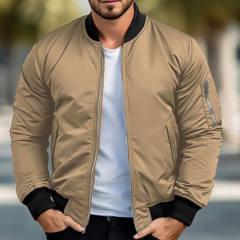 Bărbați Jacheta de Bombardier Palton Sport Jacheta Varsity În aer liber Sport Cald Buzunar Toamnă Iarnă Simplu Modă Șic Stradă Guler de stand Regulat Albastru ocean Roșu Trifoi Kaki Jachete 2025 - $34.99 –P2