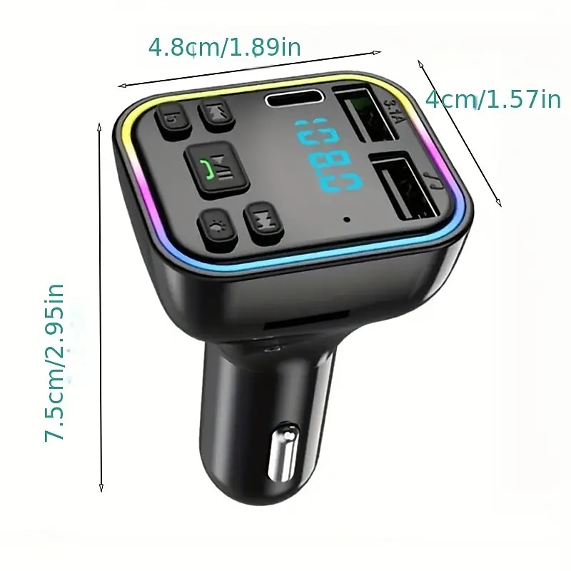 2025年 bt カーキット fm トランスミッター pd タイプ c デュアル usb 3.1a 急速充電器カラフルな周囲光オーディオ受信機ハンズフリー mp3 ワイヤレス車の mp3 プレーヤー コレクション – $12.99 –P6