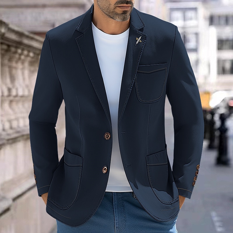 Per uomo Laurea Blazer Giacca di Jeans Affari Serata Formale Ricevimento di matrimonio Moda Casual Primavera & Autunno Denim Semplice Tasca Casual / Quotidiano Monopetto due bottoni Giacca Nero Blu del 2026 a $71.99 –P2